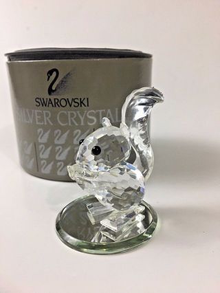 Swarovski Silver Crystal Miniature Squirrel Figurine W/ Ears Acorn Boxed Lr