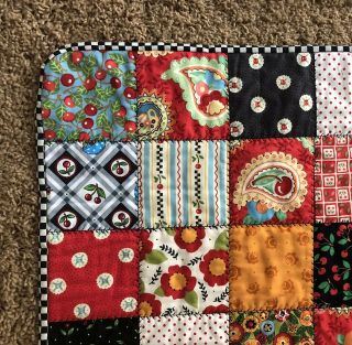 Mary Engelbreit Themed Handmade Quilt Throw Classic Patchwork Squares Cherries 2