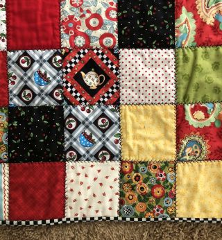 Mary Engelbreit Themed Handmade Quilt Throw Classic Patchwork Squares Cherries 3
