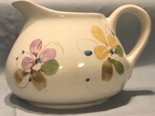 Vintage Hand Painted Floral Wide Mouth Pitcher From Portugal Secla Pottery