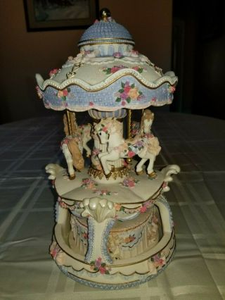 Vintage Carousel 4 Horse Wind Up Music Box Plays Unchained Melody