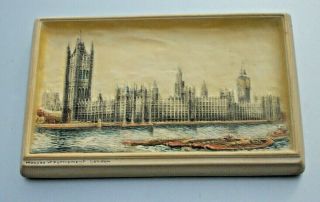 Bossons Ivorex Hand Painted Plaque The Houses Of Parliament London Thames Boats.