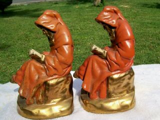 old bronzed cold painted bookends signed reading monk 2