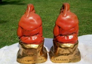 old bronzed cold painted bookends signed reading monk 3