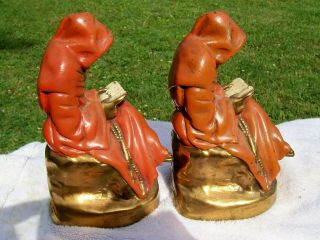 old bronzed cold painted bookends signed reading monk 4