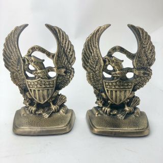Vintage Brass Eagle With Flag E Pluribus Unum Bookends Doorstops 7 Inch