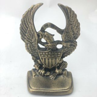Vintage Brass Eagle with Flag E Pluribus Unum Bookends Doorstops 7 Inch 5