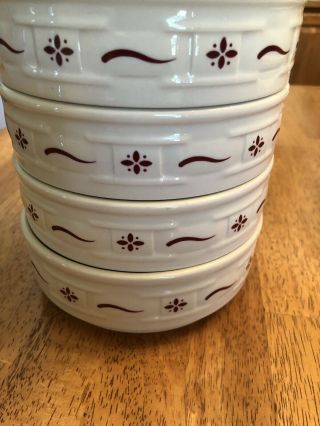Set Of 4 Longaberger Pottery Woven Traditions Red Stackable Cereal Soup Bowls 6 "