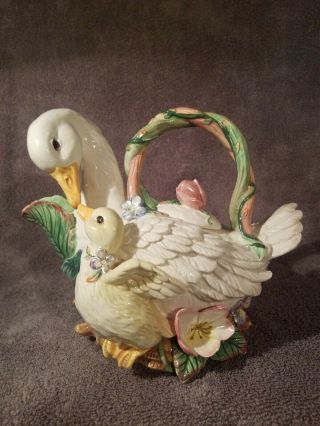 Fritz And Floyd Garden Rhapsody Ceramic Duck Tea Pot 9 " L × 8 " H