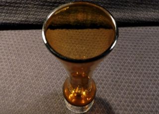 Vintage Honey Amber Art Blown Glass Bud Vase & Clear Stem,  Etched Floral Design 2