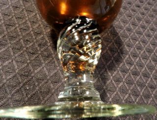 Vintage Honey Amber Art Blown Glass Bud Vase & Clear Stem,  Etched Floral Design 4