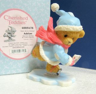 Cherished Teddies Have An Ice Holiday Ice Skating With Letter Adrian Figurine