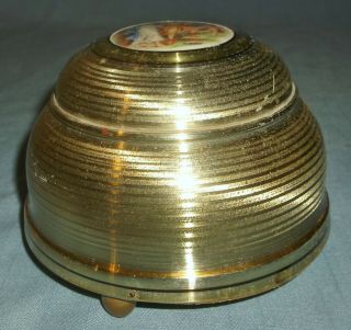 Vintage Brass Colored Aluminum Musical Powder Box Bible Times Scene 3