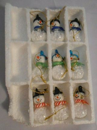 Glass Snowman Holiday Christmas Ornaments Set Of 9