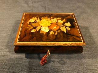 Reuge Music Box Inlaid Wood " The Godfather " Italy Swiss Movement Vintage