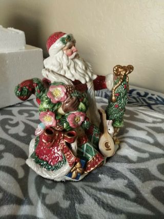Fitz And Floyd Christmas Wreath Green Santa Teapot 4