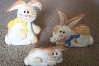 Eddie Walker Easter Bunny Rabbits Set Of 3 Together Wearing Bows