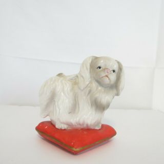 Lefton China Pekingese Dog On A Red Pillow 2540 3.  5 In Tall