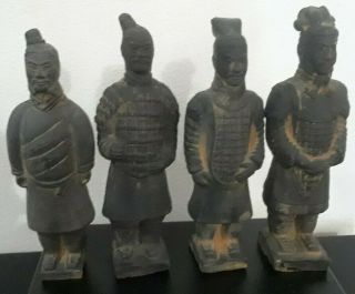 National Geographic Terra Cotta Set Of 4 Chinese Solider`s W/ Box & Lab