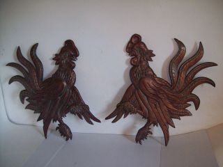 Vintage Rooster Wall Hangings Copper Plated Cast Metal Patina