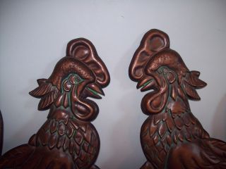 Vintage Rooster Wall Hangings Copper Plated Cast Metal Patina 2