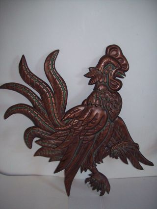 Vintage Rooster Wall Hangings Copper Plated Cast Metal Patina 3