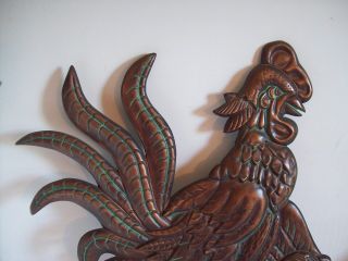 Vintage Rooster Wall Hangings Copper Plated Cast Metal Patina 4