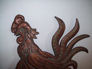 Vintage Rooster Wall Hangings Copper Plated Cast Metal Patina 8