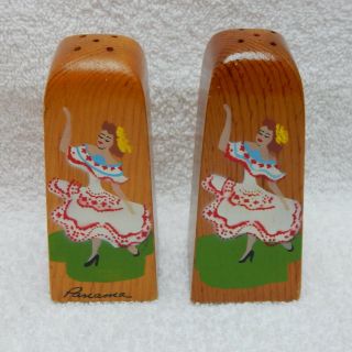 Wooden Hand Painted Salt & Pepper Shakers From Panama