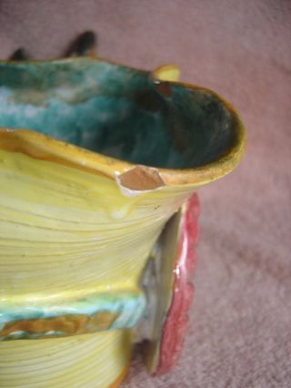Vtg Italy Pottery Donkey Cart Basket Planter Colorful Flaws 12.  5 