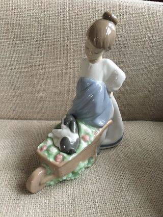 Nao Lladro Girl Pushing Flower Cart With Puppy 2002 1431