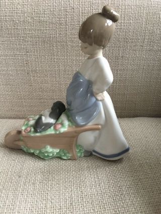 NAO Lladro Girl pushing Flower cart With Puppy 2002 1431 2