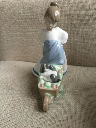 NAO Lladro Girl pushing Flower cart With Puppy 2002 1431 6