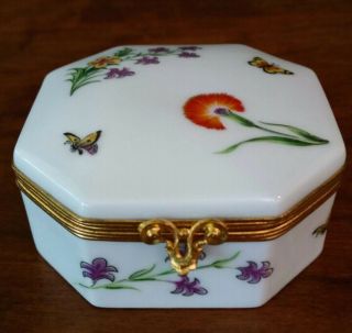 Limoges France Tiffany & Co.  Floral Garden Carnation Butterfly Trinket Box Hinge