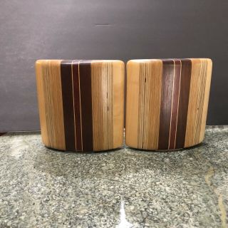 Vintage Mid Century Modern Stacked Solid Wood Bookends Multiple Wood Specimen