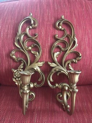 Vintage Homco Syroco 2 Gold Wall Sconces Candle Holders Home Interior 4531r