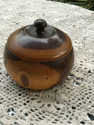 Vintage Turned Acacia Aneura (mulga) Wood Bowl With Lid 8cm (3 1/8th ") Tall.