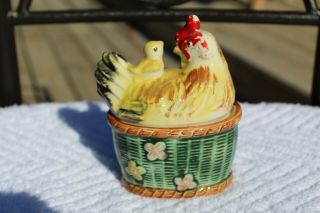 Vintage Chicken on a Flowered Basket Salt and Pepper Shakers - Japan 2
