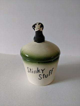 Cute Vintage " Stinky Stuff " Skunk Jar With Lid/ Vintage Cheese Jar