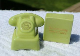 Vintage Go - With Green Telephone And Telephone Book Salt And Pepper Shakers