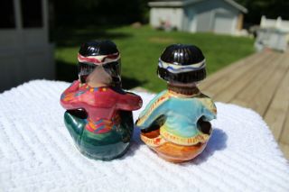 Vintage Very Large Indian Man and Woman Salt and Pepper Shakers - Japan 2