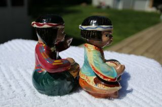 Vintage Very Large Indian Man and Woman Salt and Pepper Shakers - Japan 3