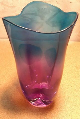 Unique Vintage 10 " Purple& Blue Toned Glass Vase