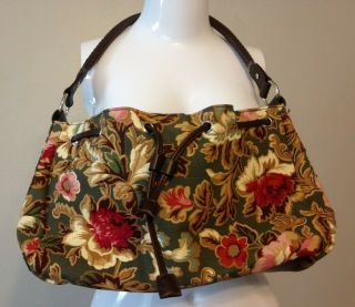 Longaberger Purse Green Floral Paisley Braided Handle Magnetic Closure
