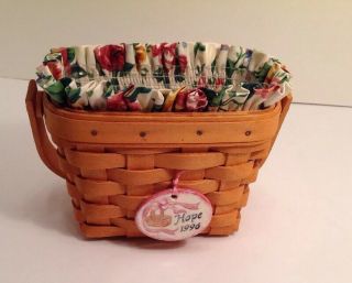 Longaberger Horizon Of Hope 1996 Basket With Floral Liner And Clear Protector