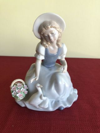 Nadal Fine Porcelain Figurine Lady W/ Basket Of Flowers