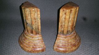 Vintage Alabaster Hand Carved ROMAN COLUMN BOOKENDS Made In Italy Italian Stone 3
