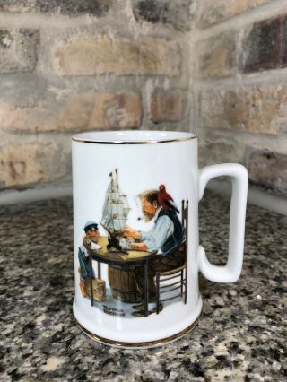 Norman Rockwell Mug Cup Stein Coffee Nautical For A Good Boy 1985 Gold Trim