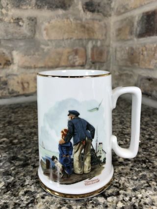 Norman Rockwell Mug Cup Stein Coffee Nautical Looking Out To Sea 1985 Gold Trim