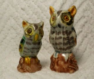 Vintage Realistic Mom And Baby Owl Salt And Pepper Shakers - Japan